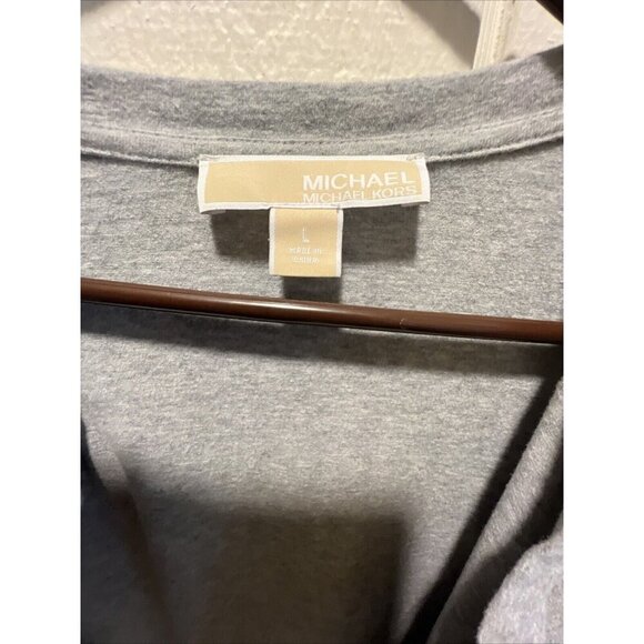 Michael Kors Women Size L Light Gray Long Sleeves Open Sweater Cardigan Pockets - Picture 7 of 8